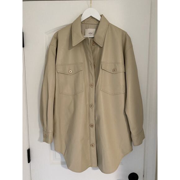 Aritzia Wilfred Vegan Leather Ganna Shirt Jacket Shacket Sand White Size XL